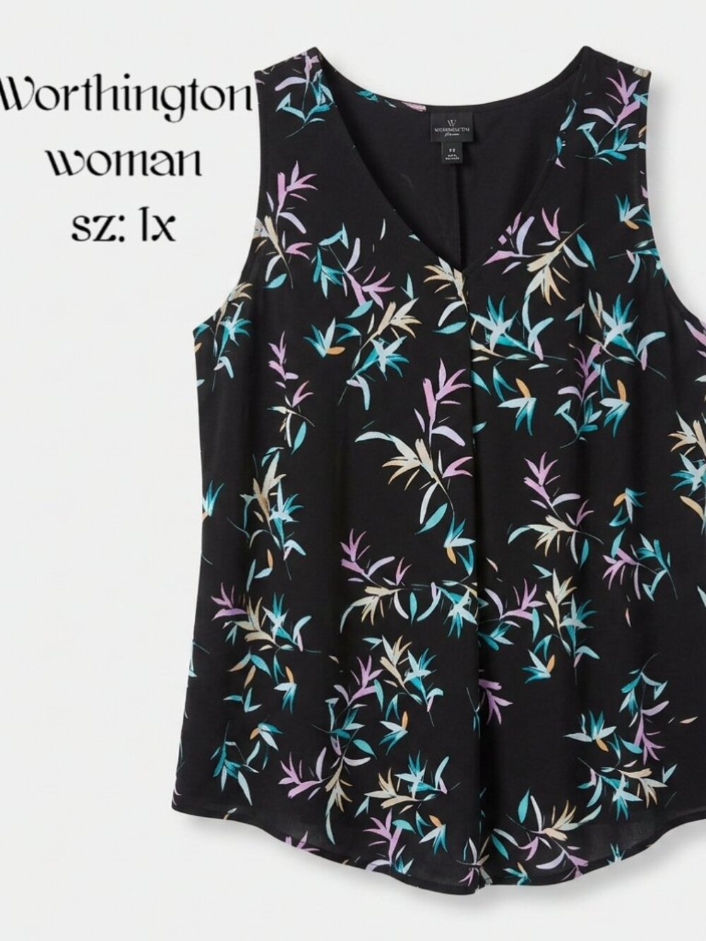 Flowy Black Floral Tank Top - Size: 1X - Worthington Women